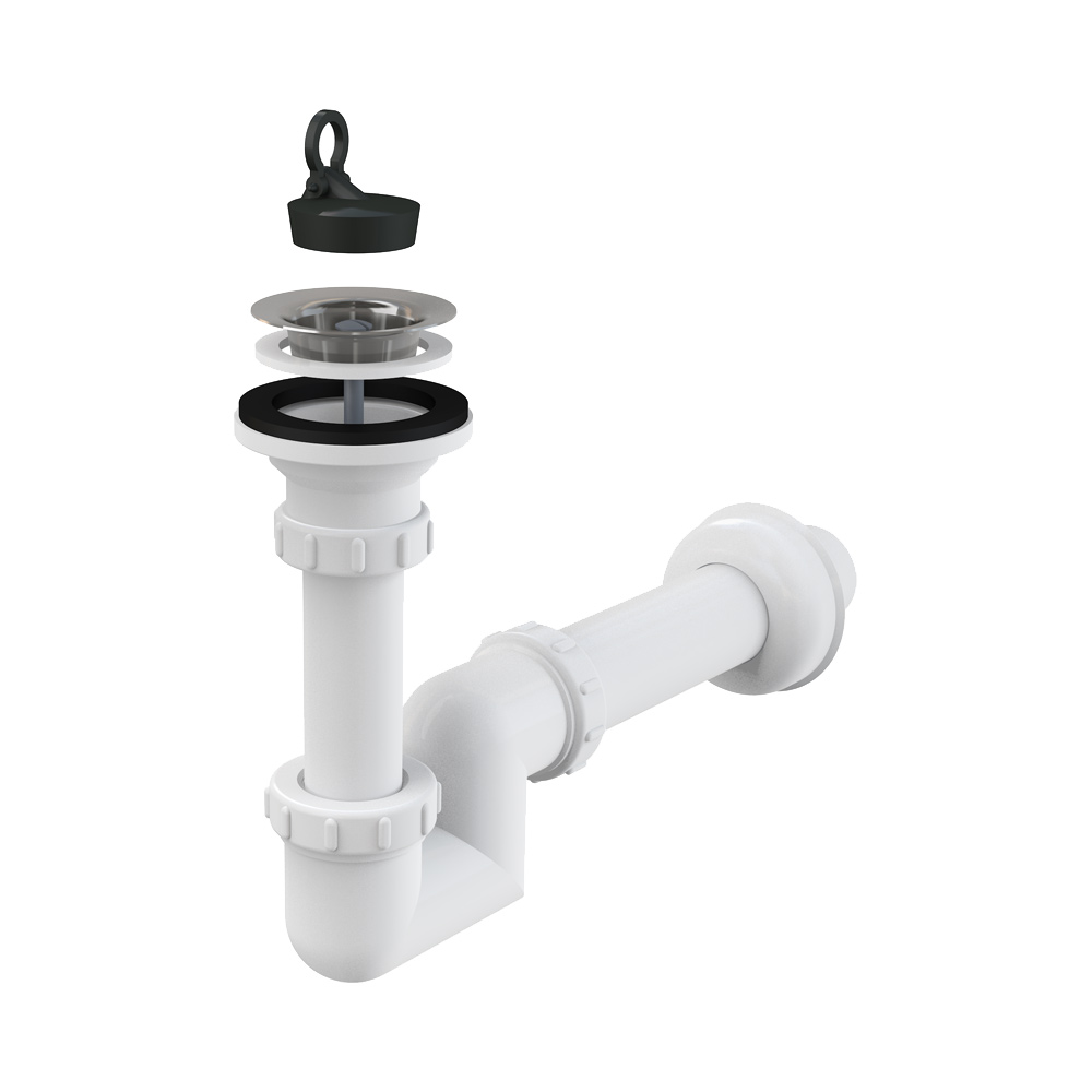 Сифон для умывальника AlcaPlast S-образный DN40 с нержавеющей peшeткой DN63, A412-DN40