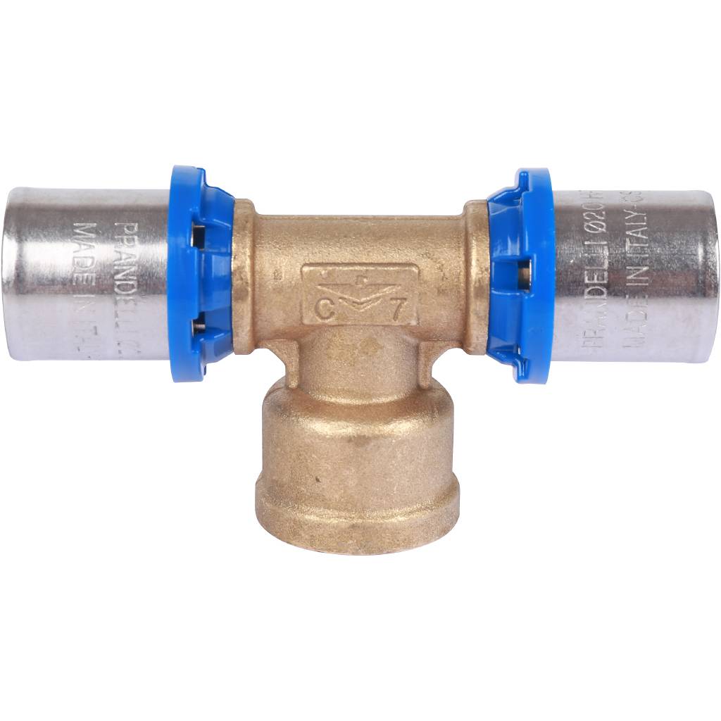 Тройник Prandelli Multyrama (внутр. резьба, 20х2x1/2 профиль H, TH, U) для металлопластиковых труб прессовой, 509.08.52.0