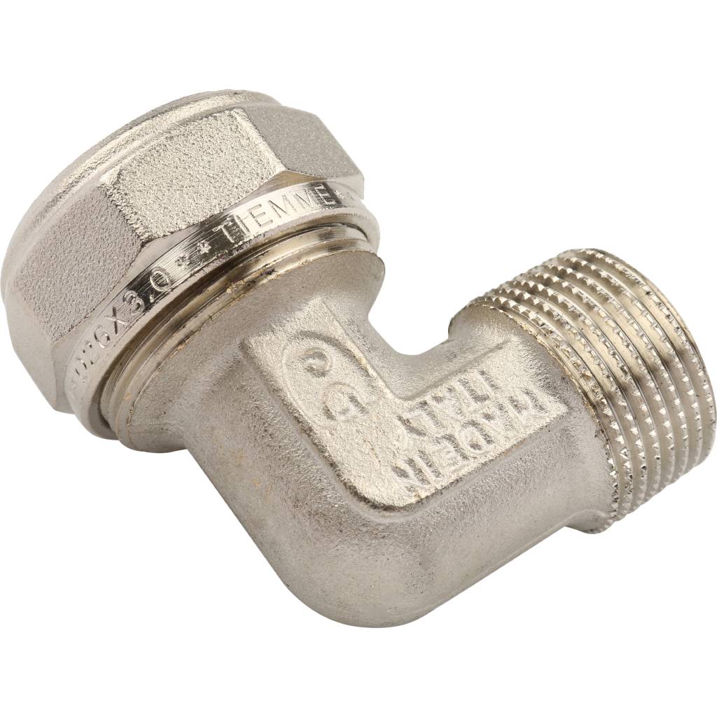 Угольник TIEMME с наружной резьбой (26х3.0х3/4) для металлопластиковых труб винтовой, 1600050