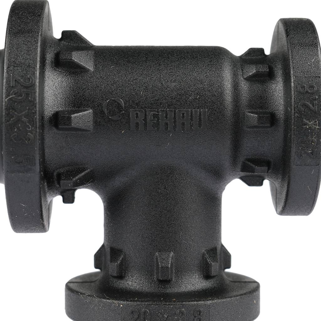 Тройник с уменьшенным боковым и торцевым проходом РЕХАУ RAUTITAN 25-20-20 PX для труб из сшитого полиэтилена аксиальный, 11600851001