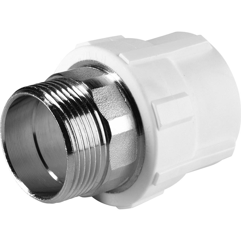 Муфта комбинированная Политэк 32x1 под шестигранник наруж. резьба для полипропиленовых труб под сварку (цвет белый)