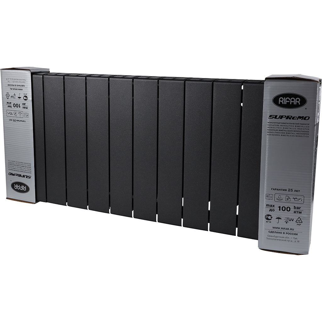 Радиатор биметаллический RIFAR SUPReMO VENTIL 350 SVR 12 секций нижнее правое подключение (Цвет АНТРАЦИТ), 4RS35.VR-12-AN