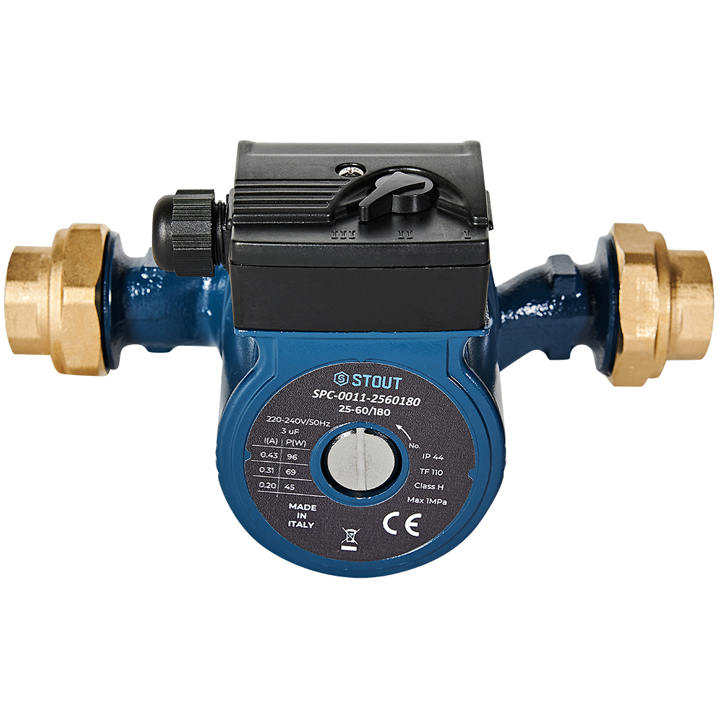 Циркуляционный насос STOUT 25-60/180 220/240V 50Hz с латунными гайками G 1 1/2 x Rp 1