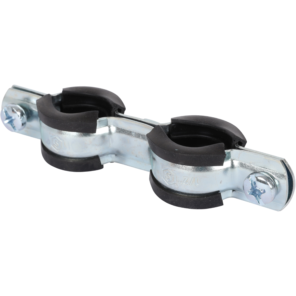 Комплект двойной хомут для труб STOUT хомут+шпилька шуруп +дюбель пластиковый 1/2 (20-24)