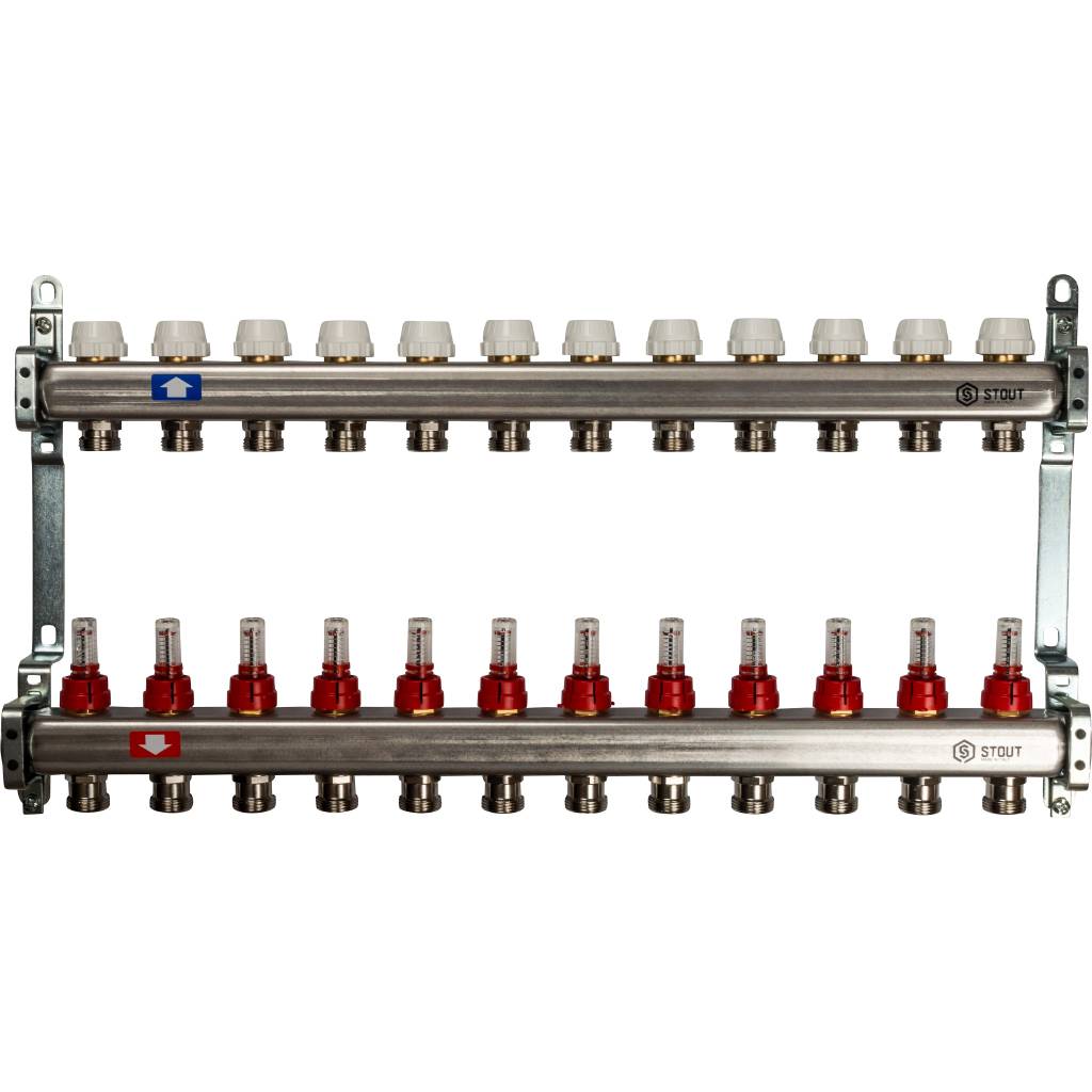 Коллектор из нержавеющей стали с расходомерами STOUT 12 выходов, SMS 0917 000012