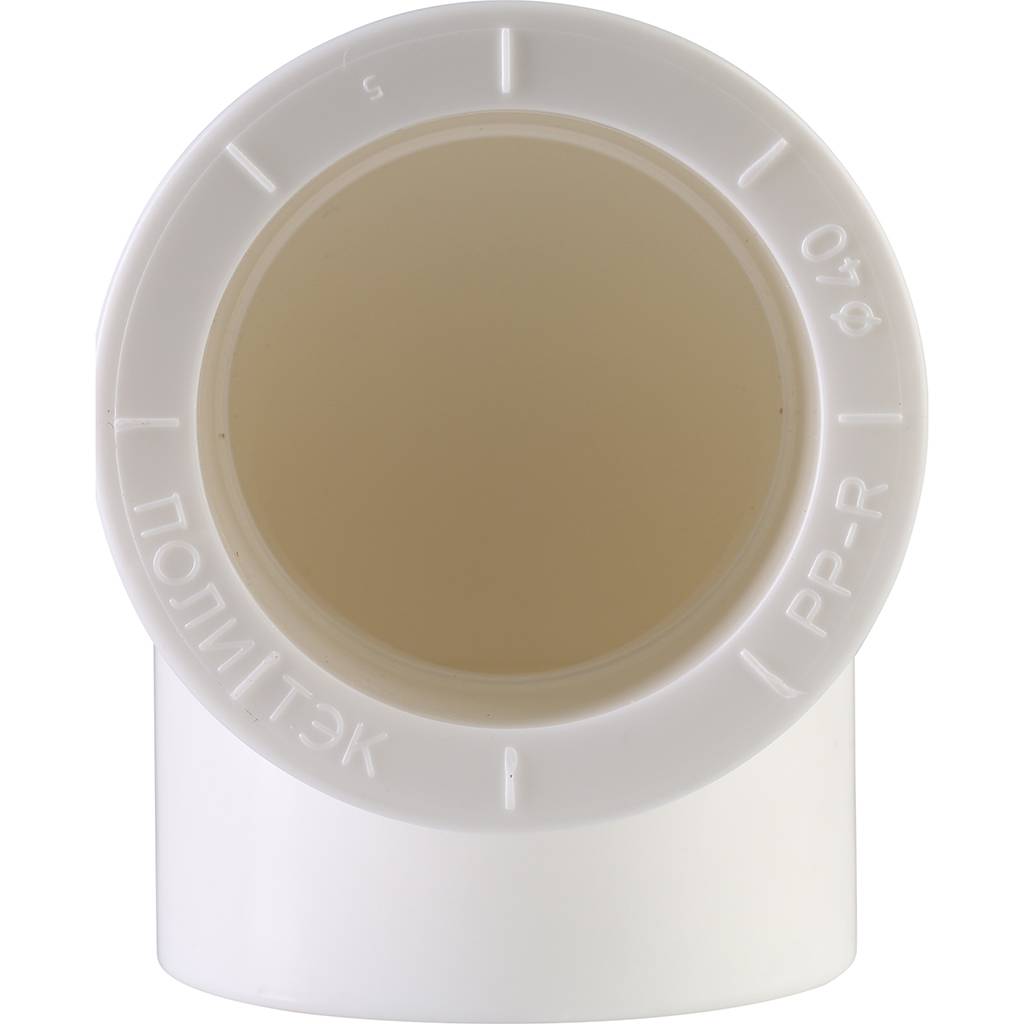 Угольник Политэк d=40 90* для полипропиленовых труб под сварку (цвет белый), 9000000340