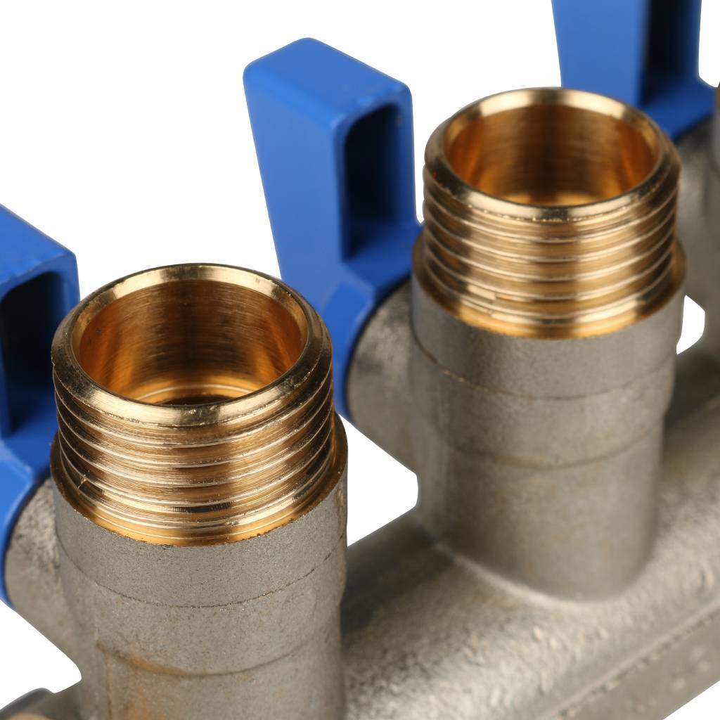 Коллектор с шаровыми кранами STOUT 3/4 , 3 отвода 1/2  (синие ручки)