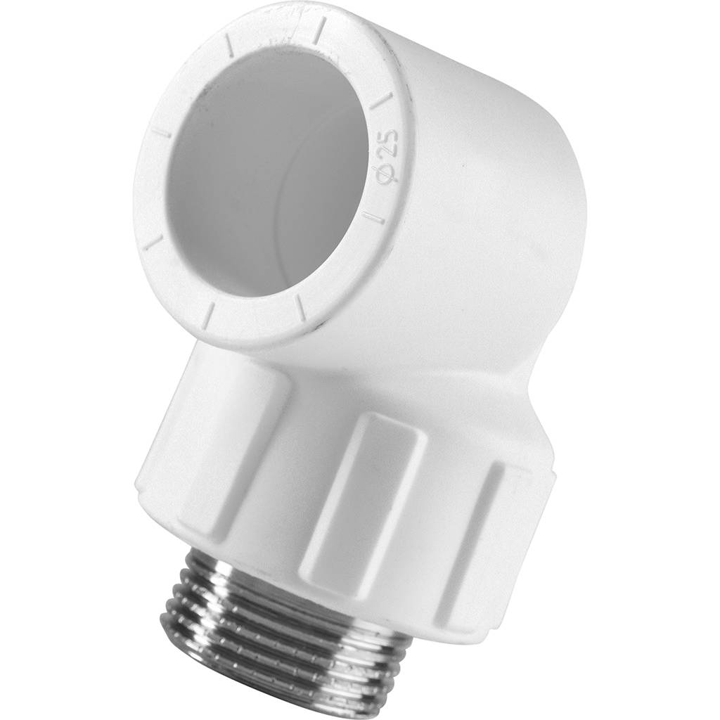 Угольник Политэк 25x3/4 с наружной резьбой для полипропиленовых труб под сварку (цвет белый), 9410002534