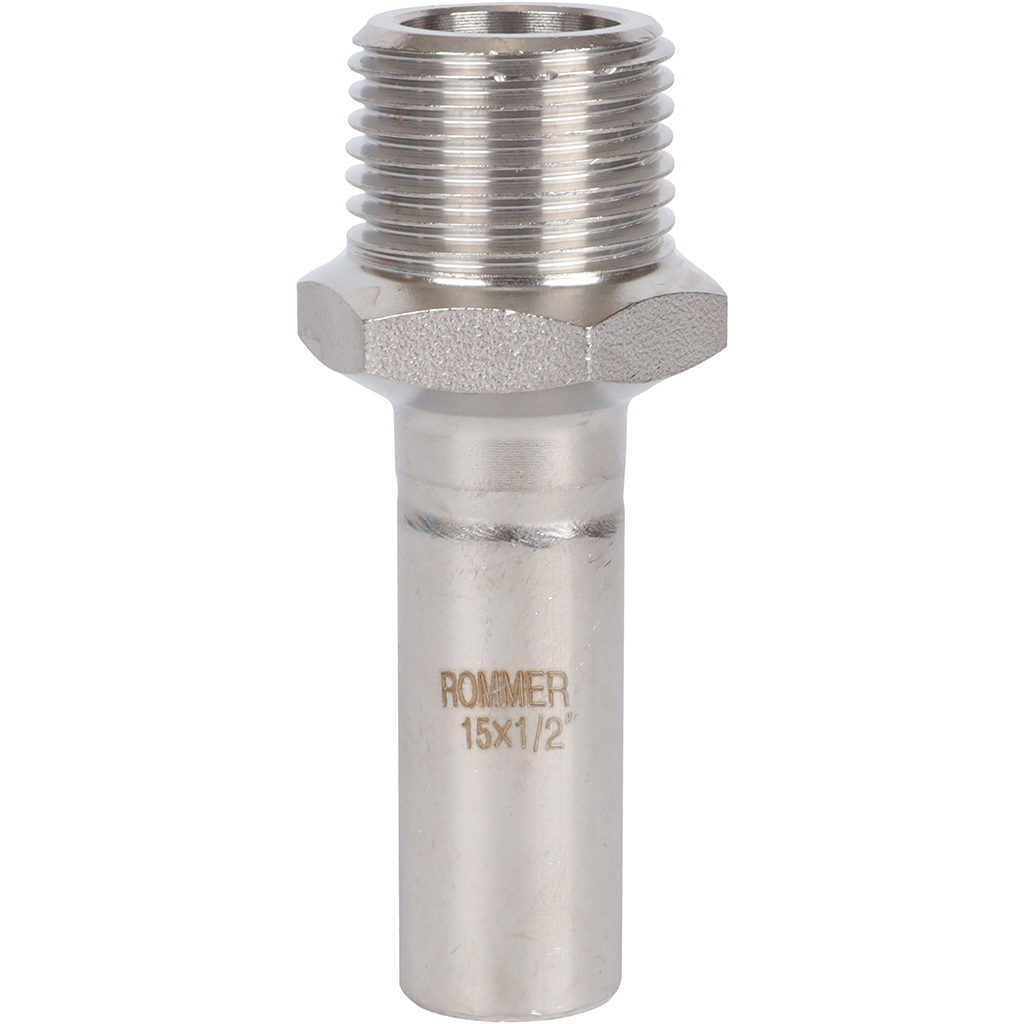 Вставка переходная НПр-НР ROMMER 15х1/2 из нержавеющей стали прессовой