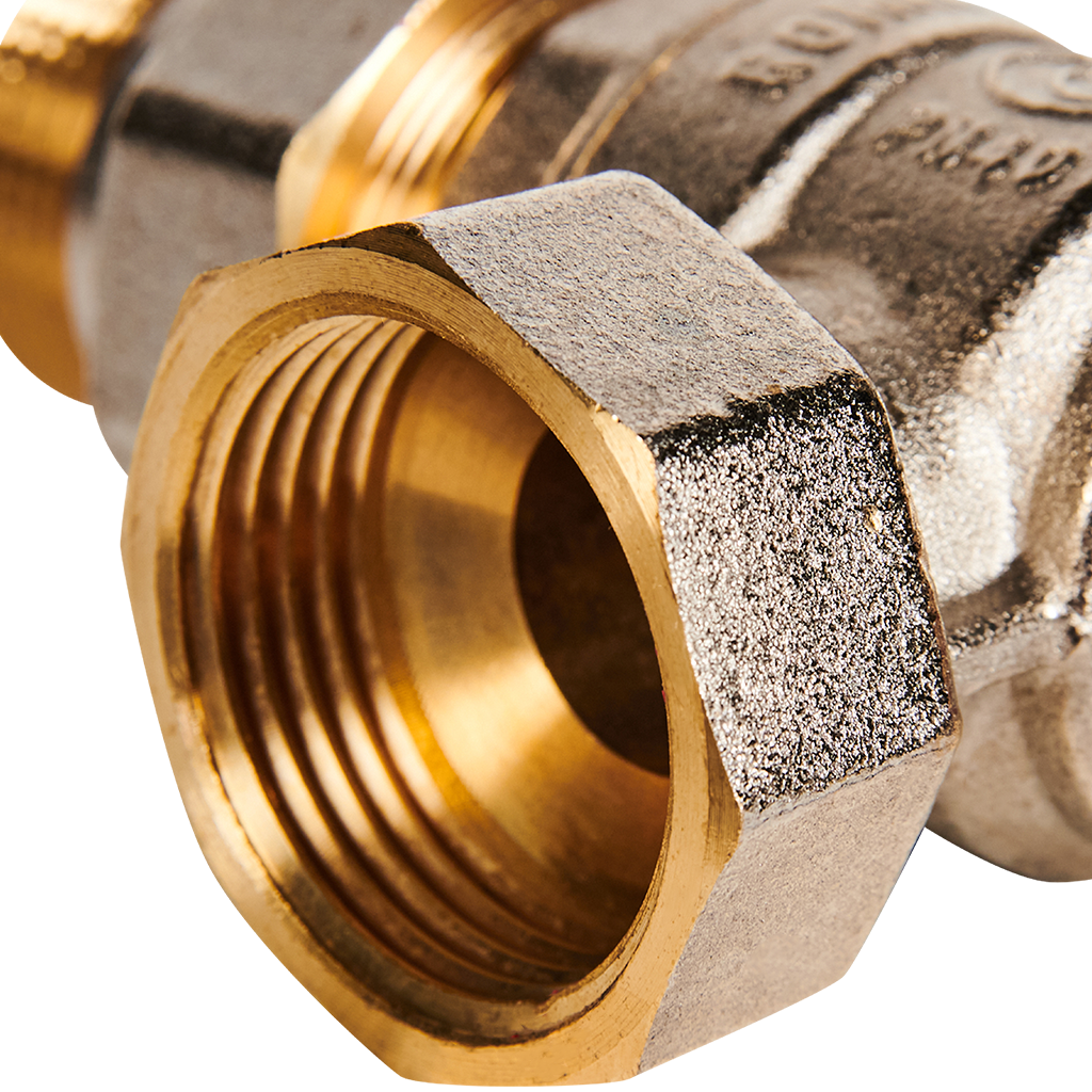 Кран шаровой угловой с американкой ROMMER ВР/НР, ручка бабочка 1