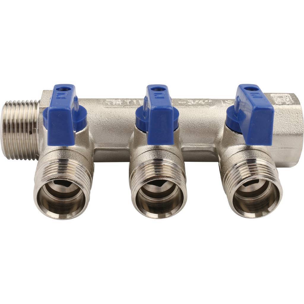 Коллектор TIEMME (1/2)х3/4 с кран. на 3 выхода