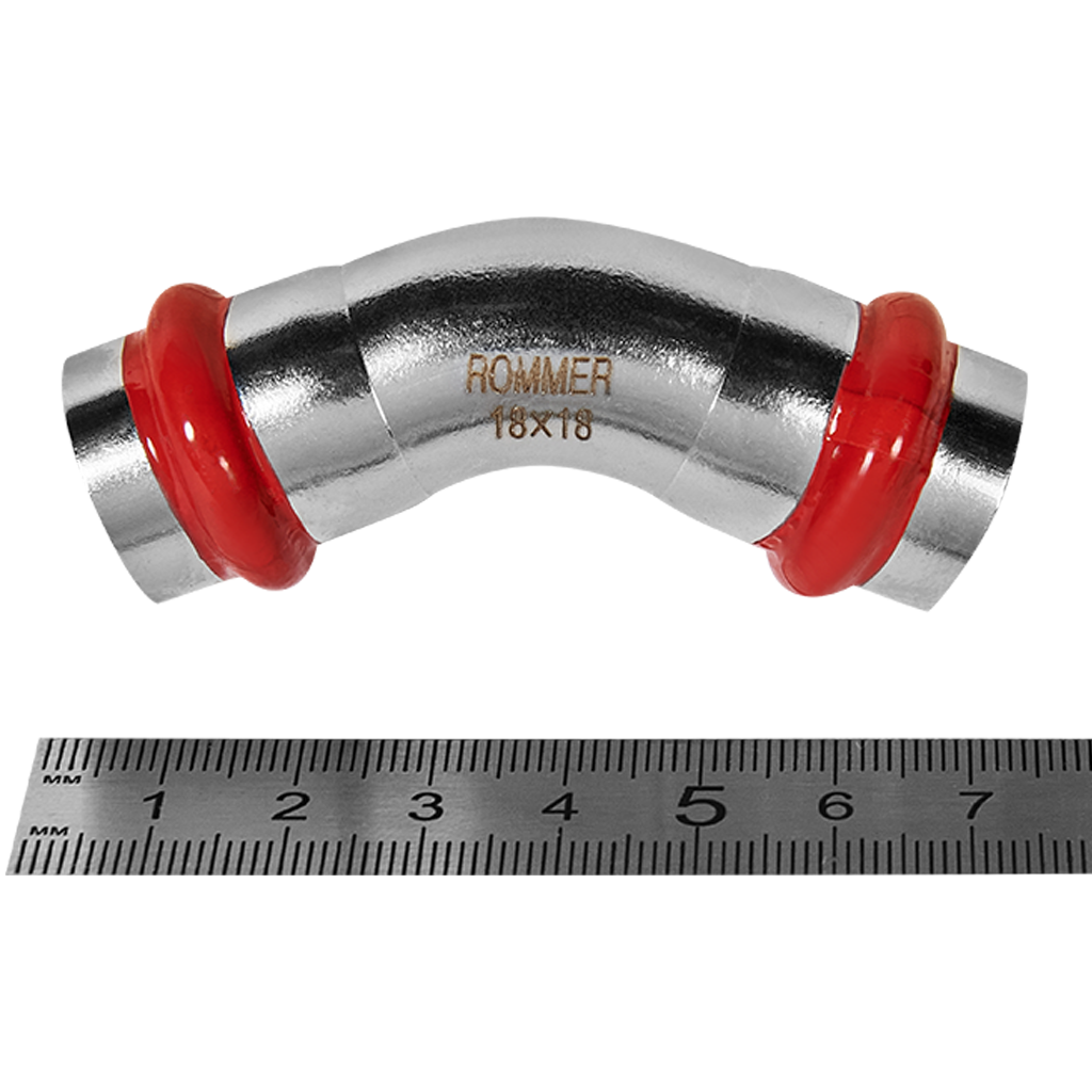 Угольник ROMMER 45°-ВПр, 18, из нержавеющей стали прессовой
