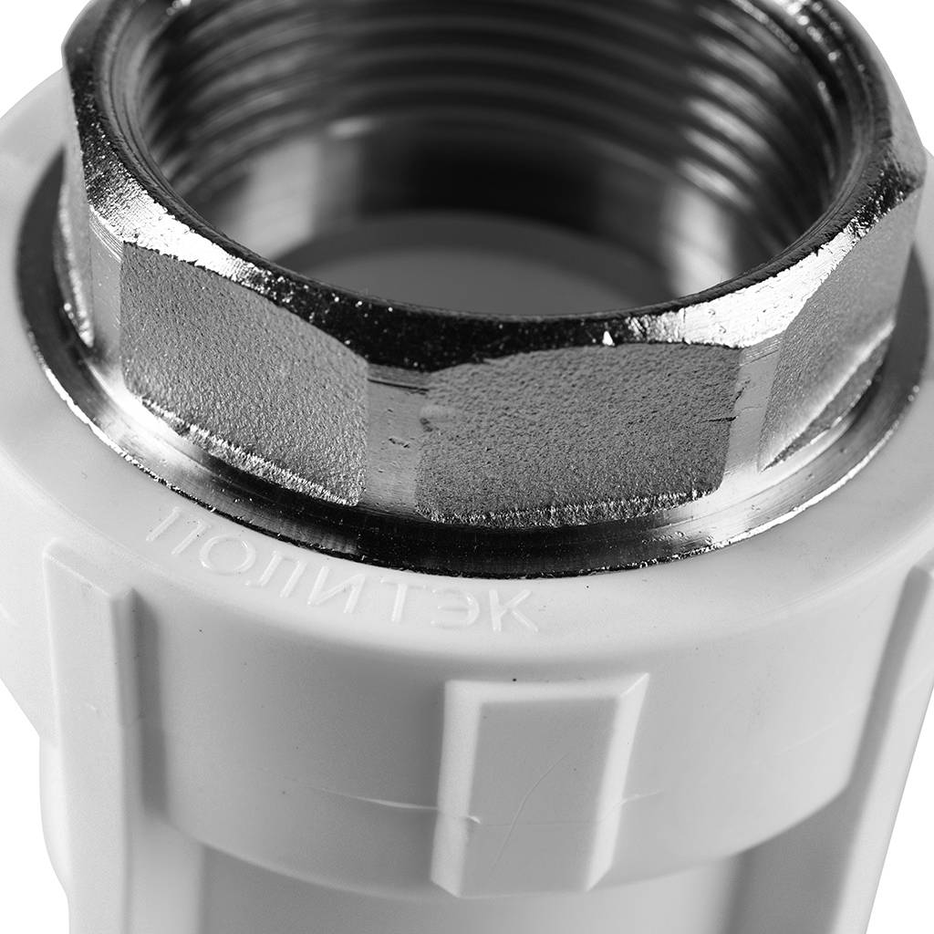 Муфта комбинированная Политэк 40x1 1/4 под шестигранник внутр. резьба для полипропиленовых труб под сварку (цвет белый), 9100040114