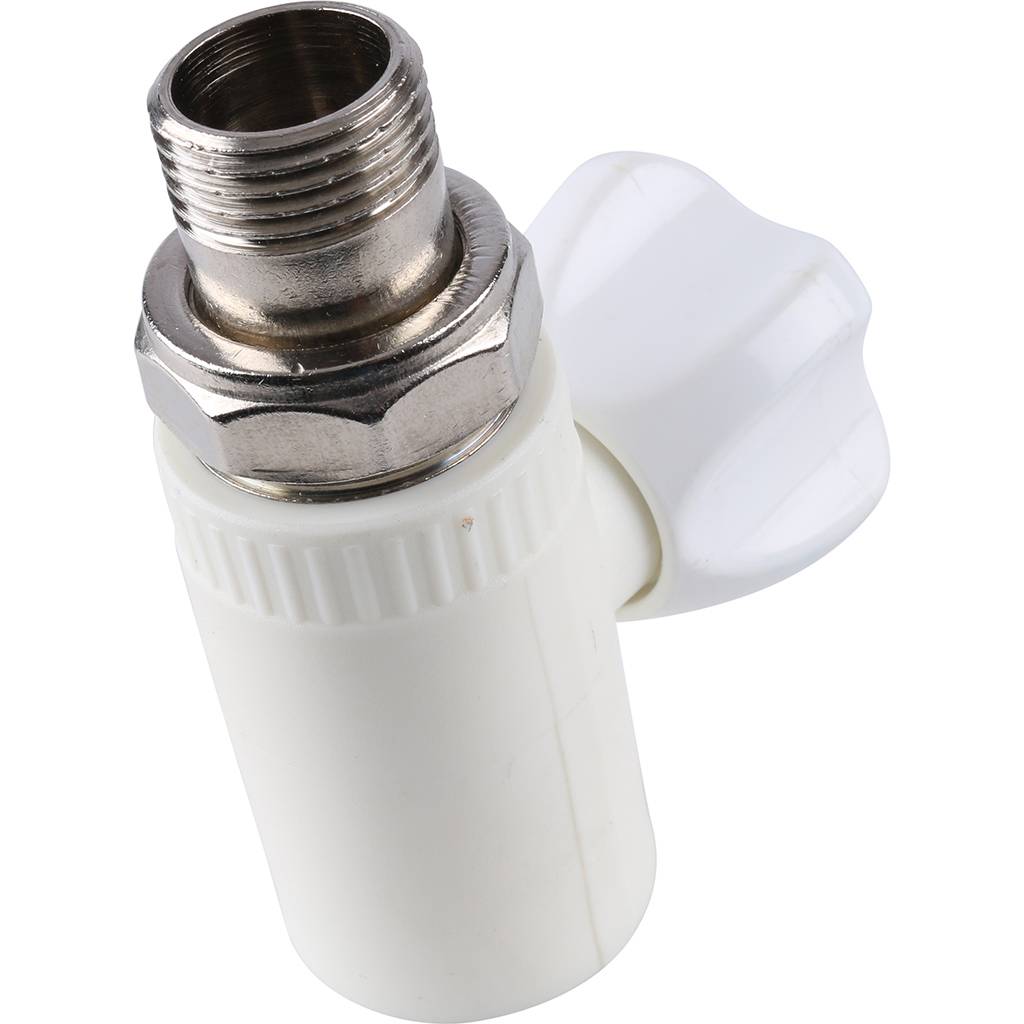 Кран шаровой Kalde разборный прямой с накидной гайкой 25x 1/2 для полипропиленовых труб под сварку (цвет белый), 3242-vlr-250b00