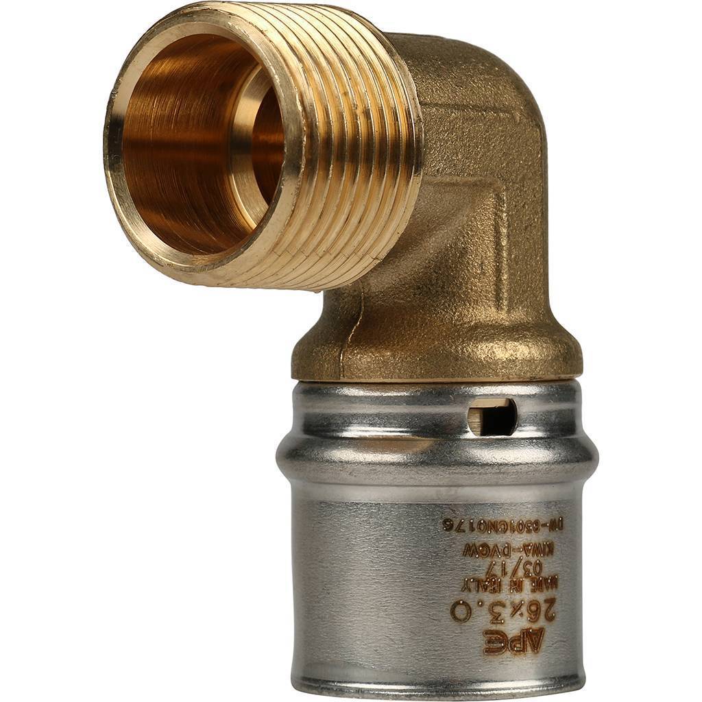 Угольник-переходник STOUT с наружной резьбой 3/4 х26 для металлопластиковых труб прессовой, SFP-0011-003426