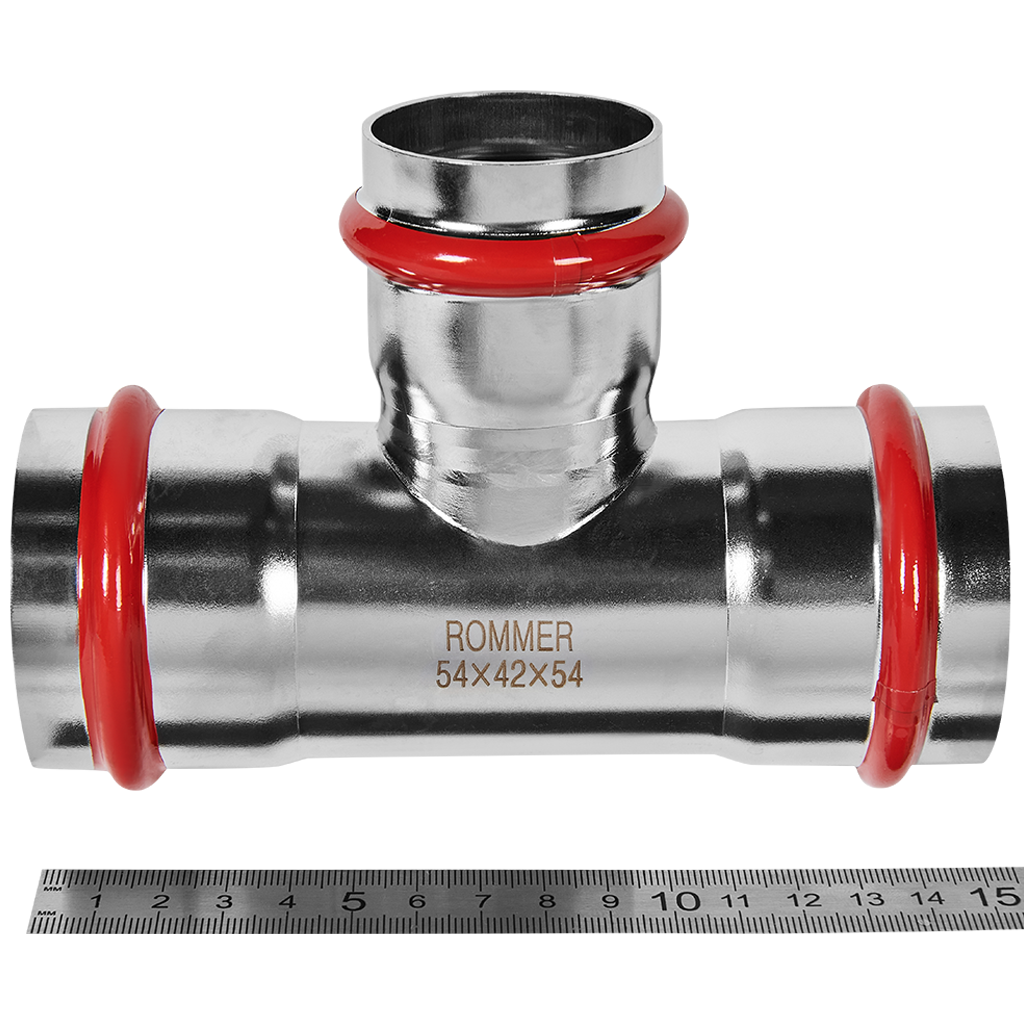 Тройник переходной ROMMER 54х42х54 из нержавеющей стали прессовой