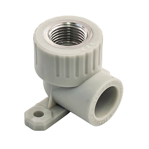 Угольник комбинированный с креплением PPR внутренняя резьба 20х 1/2,  серый, РТП