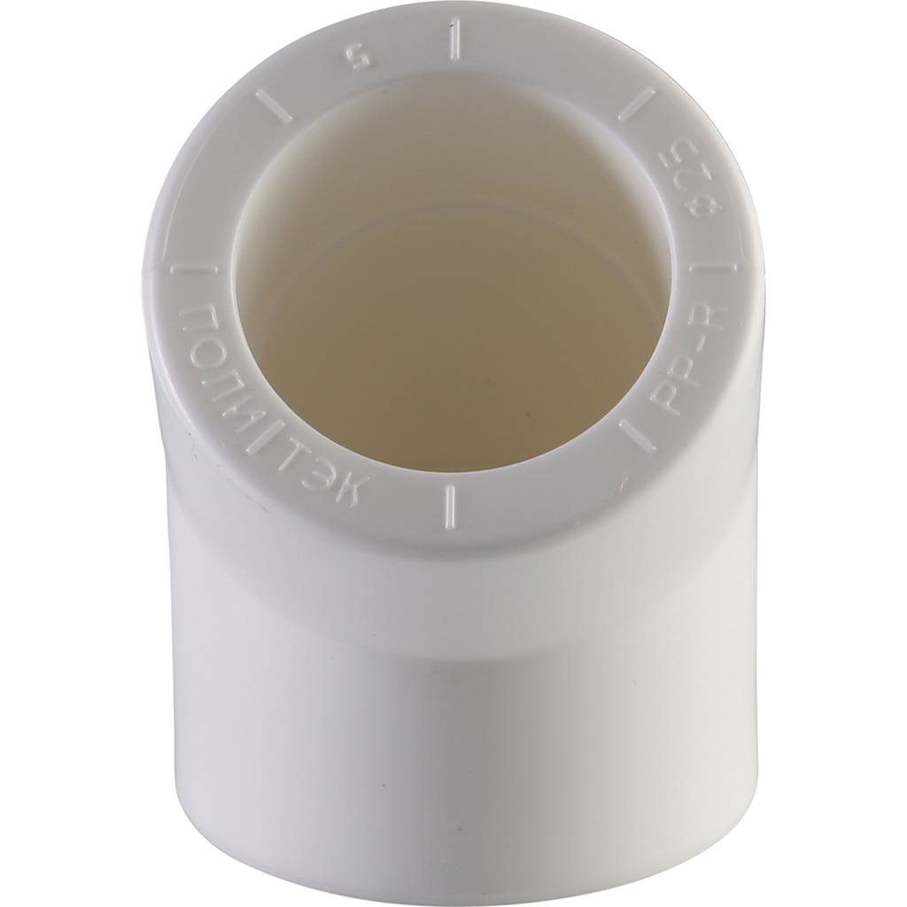 Угольник Политэк d=25 45* для полипропиленовых труб под сварку (цвет белый), 9400002545