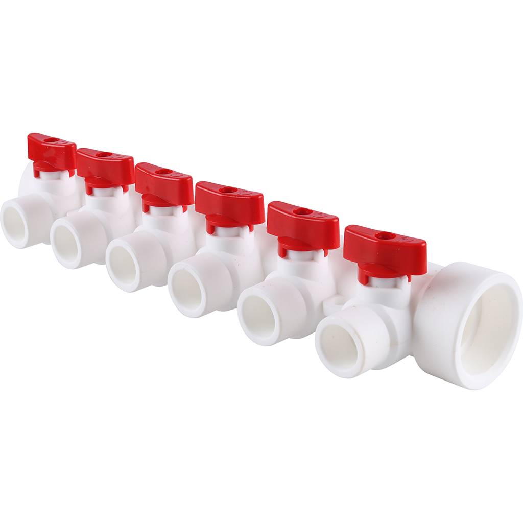 Коллектор с воздухоотводчиком и запорными кранами Kalde (6 выходов)