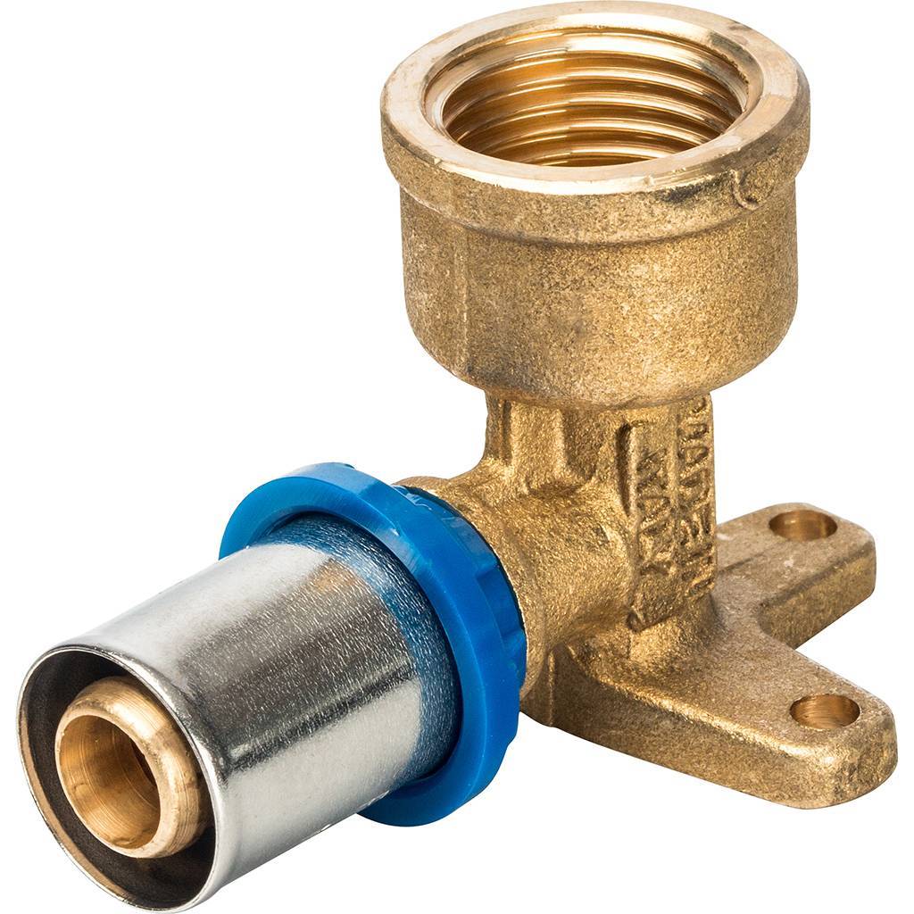 Угольник Prandelli Multyrama 90 (внутр.резьба, крепеж, 16х2х1/2 профиль H,TH,U) для металлопластиковых труб прессовой, 509.10.51.6