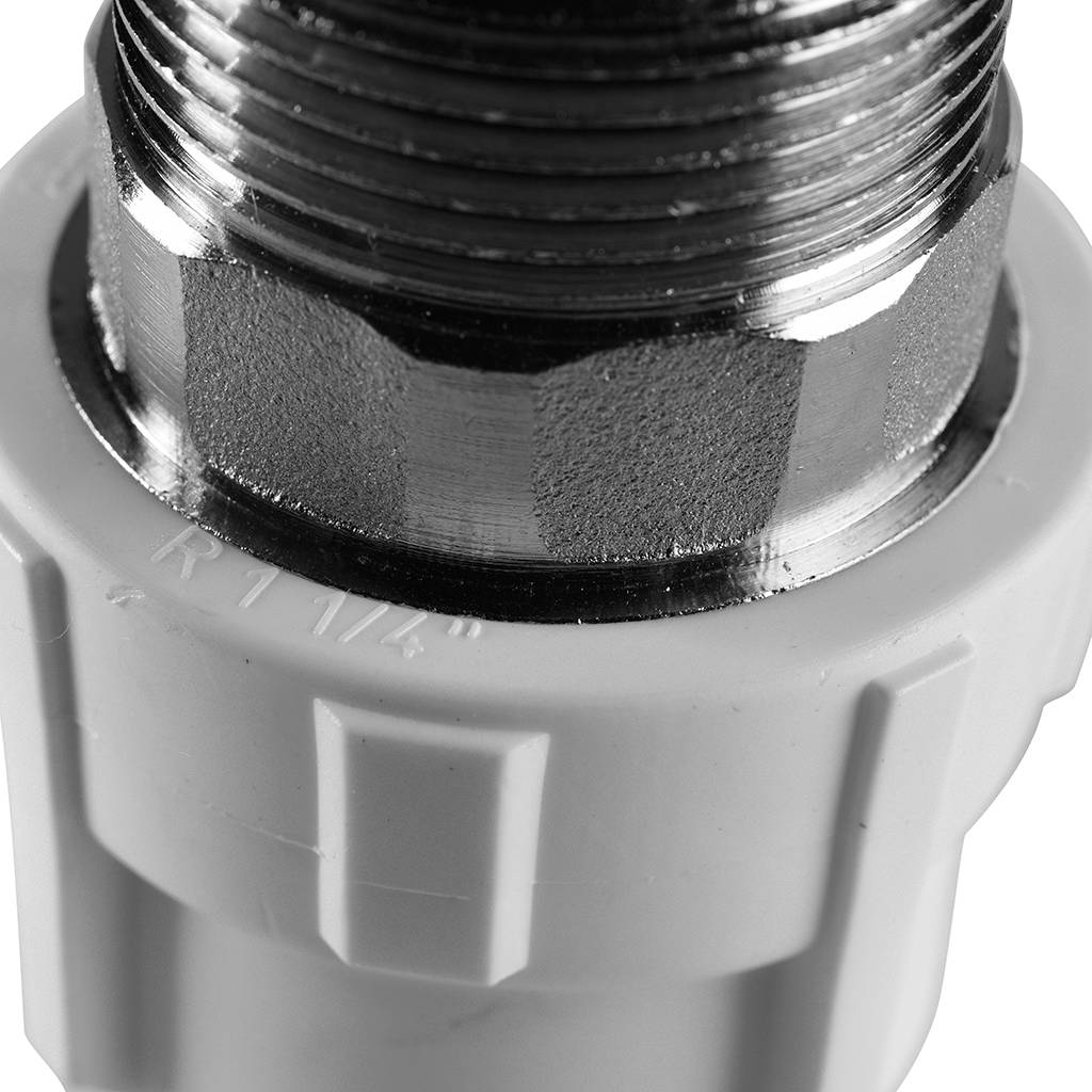 Муфта комбинированная Политэк 40x1 1/4 под шестигранник наруж. резьба для полипропиленовых труб под сварку (цвет белый), 9000040114