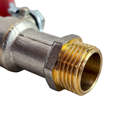 Кран шаровой водоразборный ручка рычаг, латунь, наружная/наружная резьба 1/2х1/2-14, индивидуальная упаковка, никель, RTP