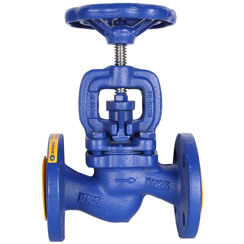 Клапан запорный ZETKAMA 215A Ду25 Ру16 фланцевый из чугуна, 215A025C00