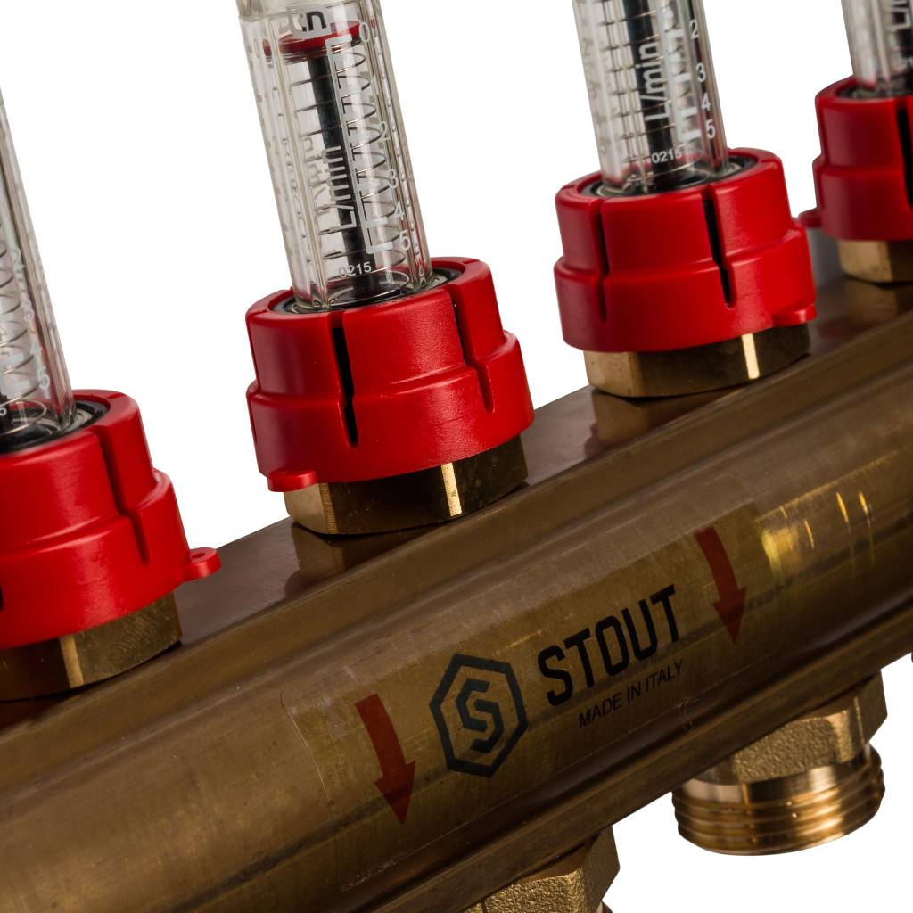 Распределительный коллектор из латуни с расходомерами STOUT 7 выходов, SMB 0473 000007