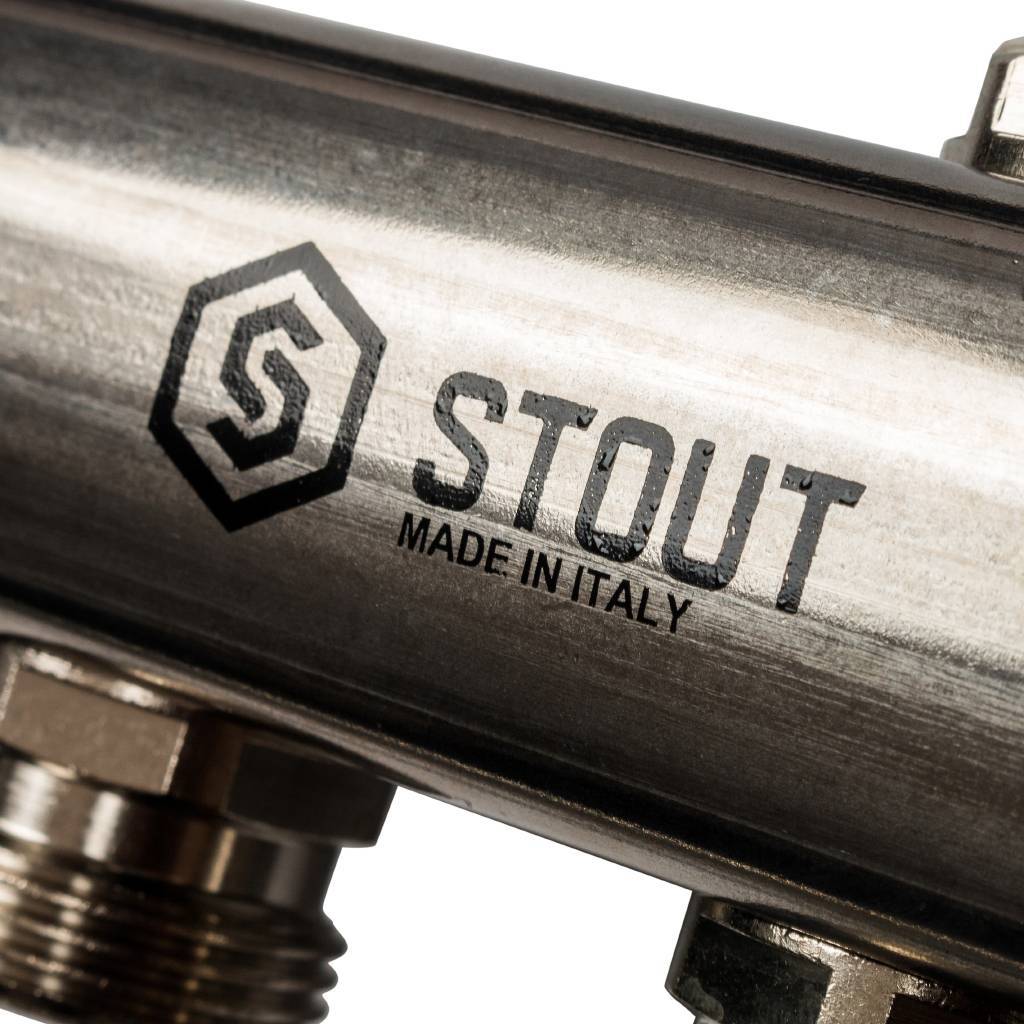 Коллектор из нержавеющей стали для радиаторной разводки STOUT 12 выходов