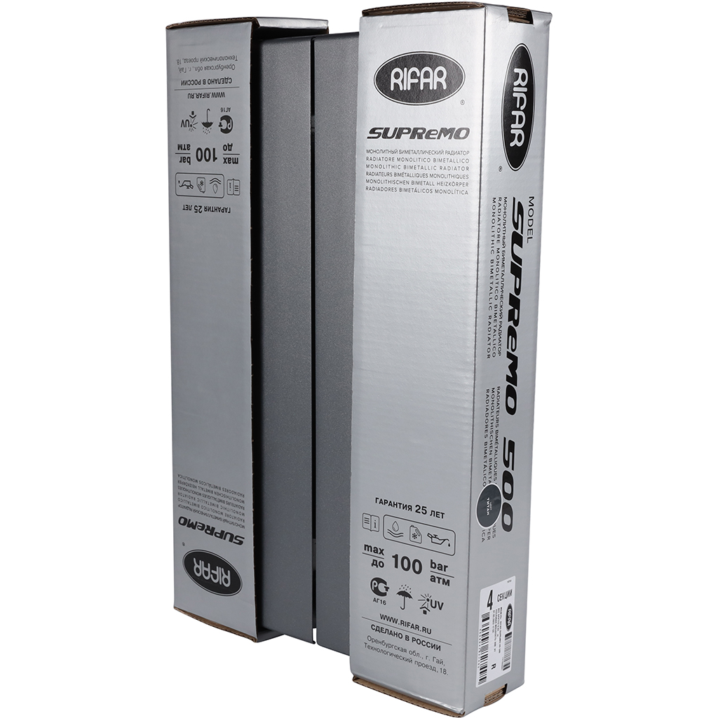 Радиатор биметаллический RIFAR SUPReMO VENTIL 500 SVR 4 секций нижнее правое подключение (Цвет ТИТАН), 4RS50.VR-4-TI