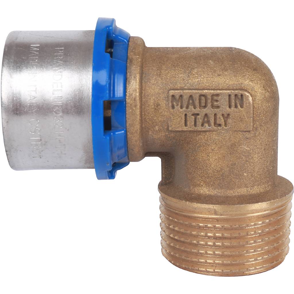 Угольник Prandelli Multyrama 90 с нар.рез.(32х3)х1 профиль H, TH, U для металлопластиковых труб прессовой, 509.05.13.2