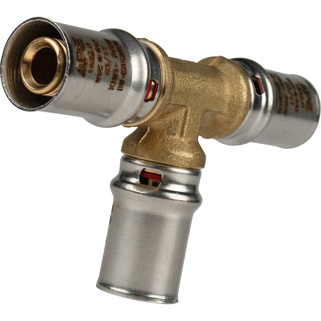 Тройник STOUT равнопроходный 16х16х16 для металлопластиковых труб прессовой, SFP-0006-161616