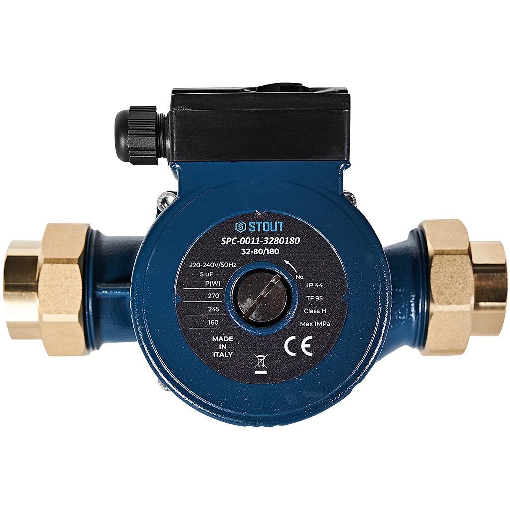 Циркуляционный насос STOUT 32-80/180 220/240V 50Hz с латунными гайками G2 x Rp 1 1/4, SPC-0011-3280180