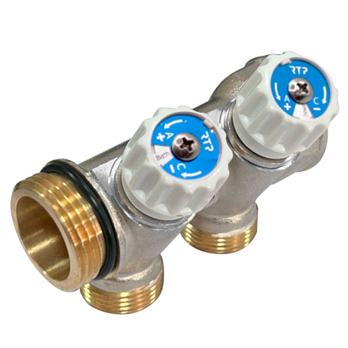 Коллектор с вентилями, латунь, наружная резьба, 3/4х1/2х4, никелированный, RTP