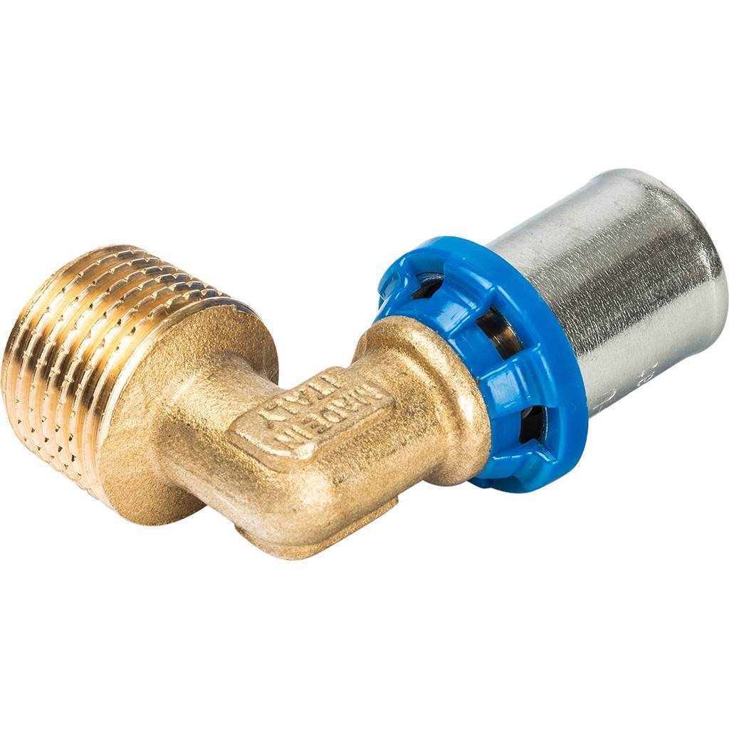 Угольник Prandelli Multyrama 90 с нар.рез. (16х2,0)х1/2 профиль H,TH,U для металлопластиковых труб прессовой, 509.05.51.6