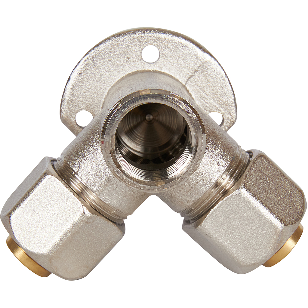 Тройник STOUT настенный с креплением для металлопластиковых труб винтовой, SFS-0014-001220