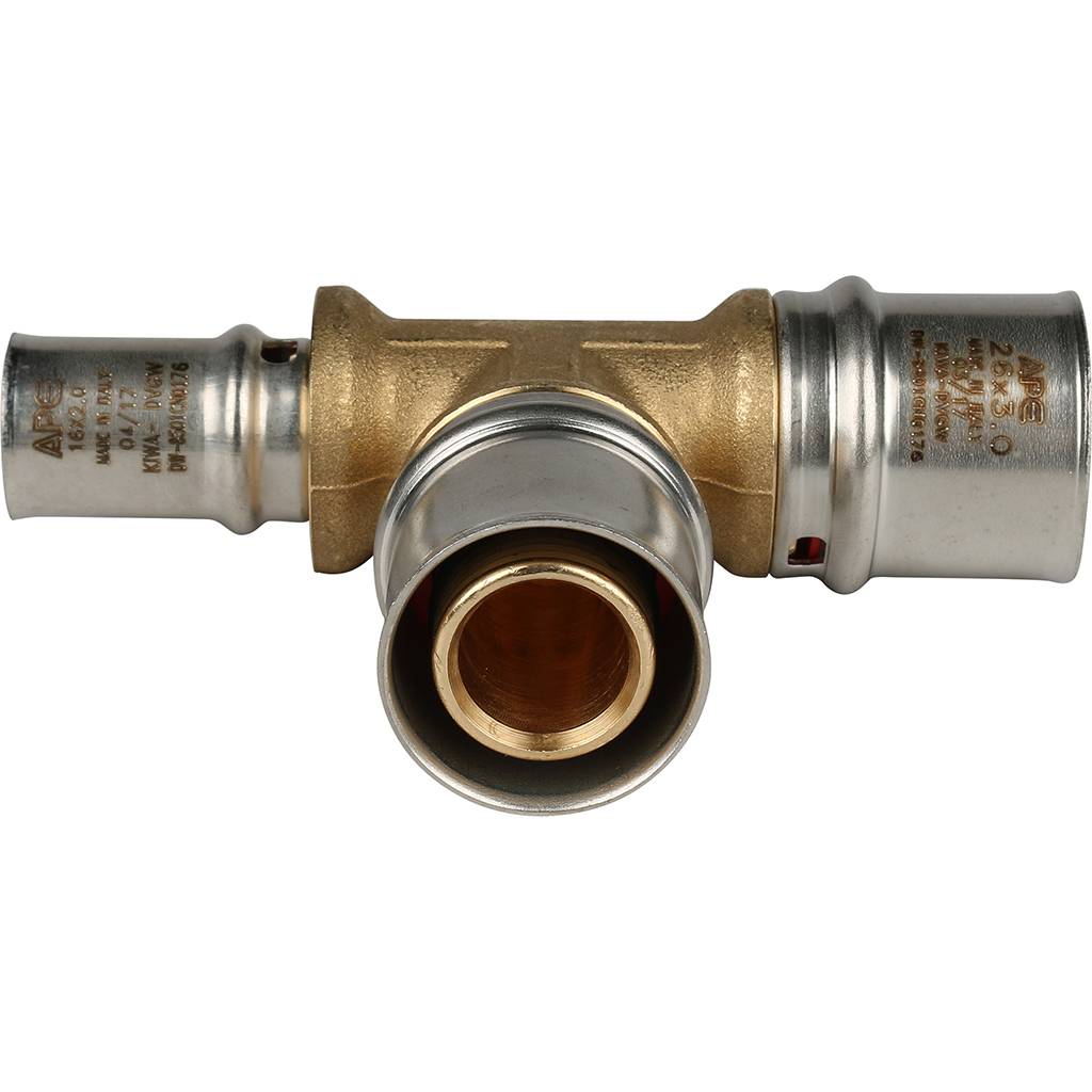 Тройник переходной STOUT 26х26х16 для металлопластиковых труб прессовой, SFP-0005-262616