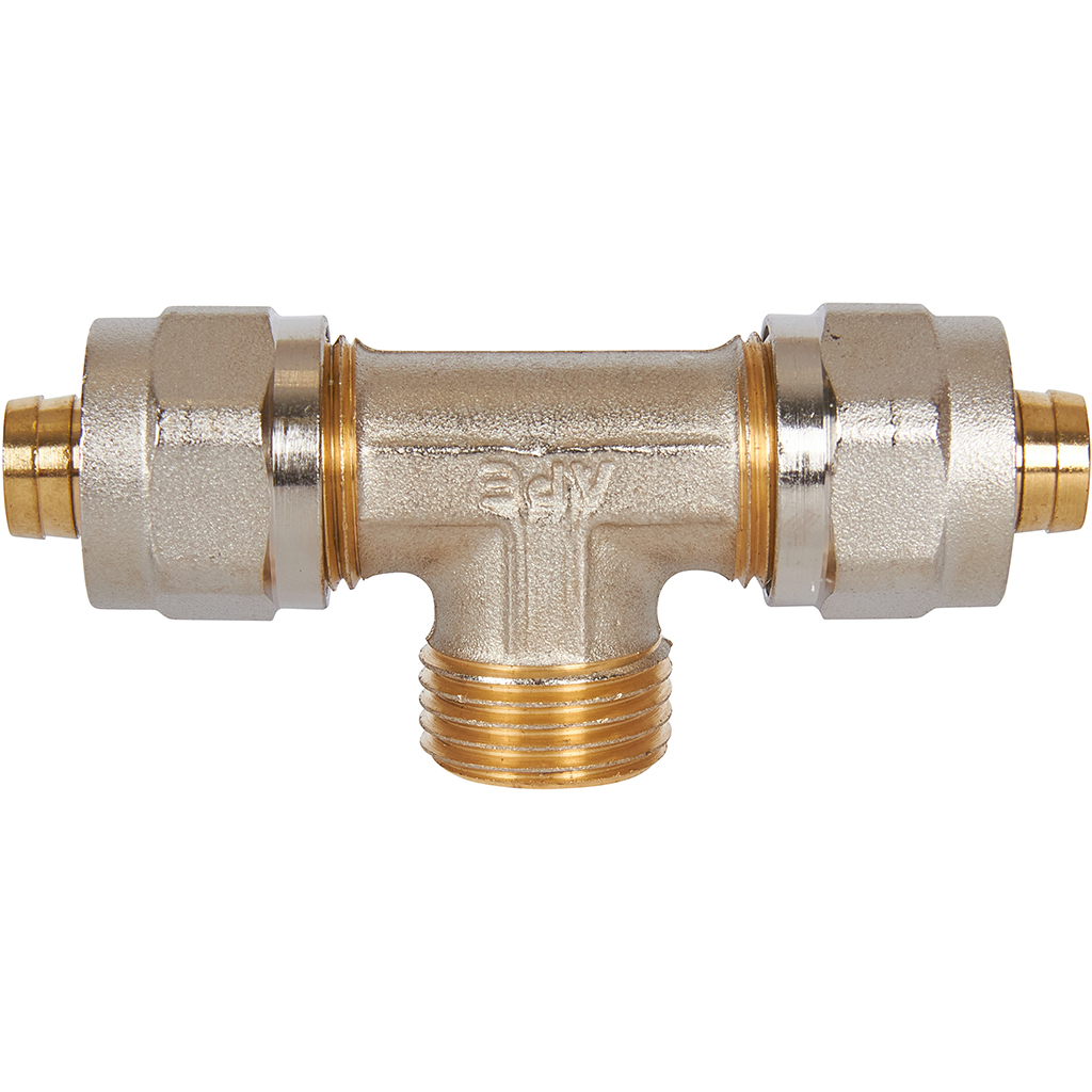 Тройник-переходник STOUT с наружной резьбой 1/2 х16 для металлопластиковых труб винтовой, SFS-0011-001216