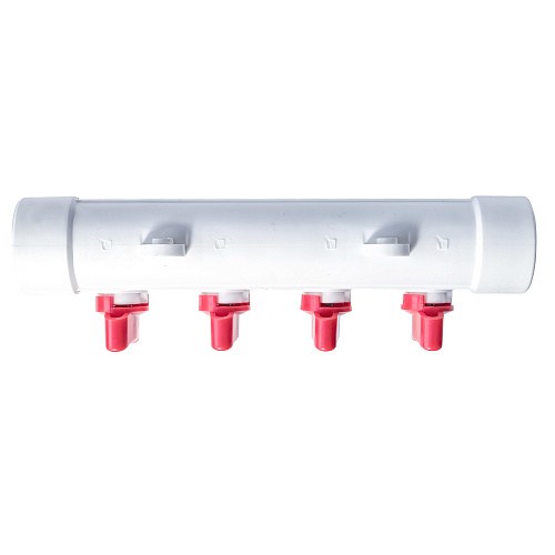 Коллектор с шаровым краном красный PPR 32х20/4,  белый, RTP