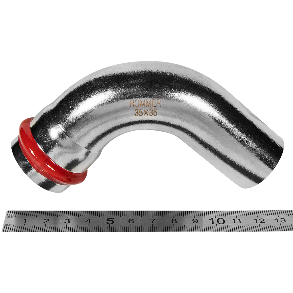 Угольник ROMMER однораструбный 90° ВПр-НПр 35 из нержавеющей стали прессовой