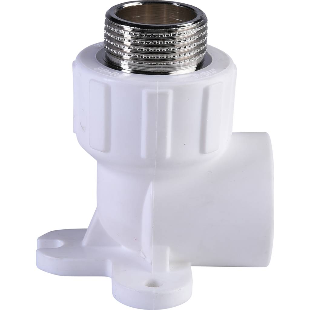 Угольник Политэк 25х3/4 с наружной резьбой с креплением для полипропиленовых труб под сварку (цвет белый), 9500082534