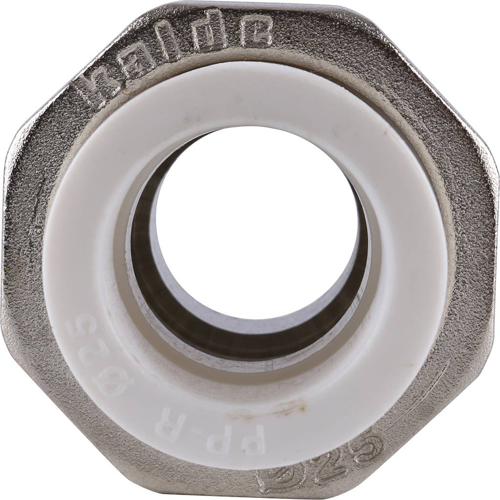 Муфта разъемная Kalde с наружной резьбой 25х3/4 для полипропиленовых труб под сварку (цвет белый)