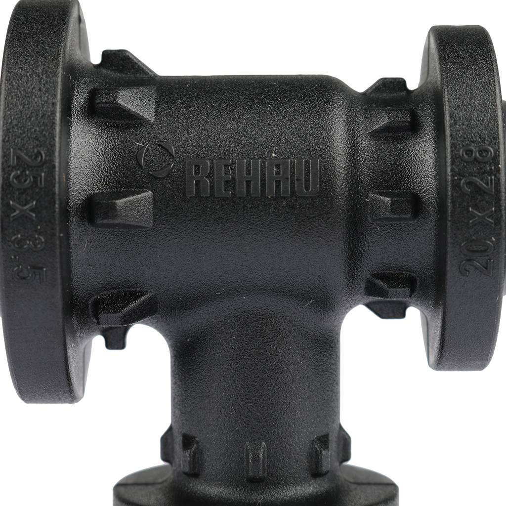 Тройник с уменьшенным боковым и торцевым проходом РЕХАУ RAUTITAN 25-16-20 PX для труб из сшитого полиэтилена аксиальный, 11600831001