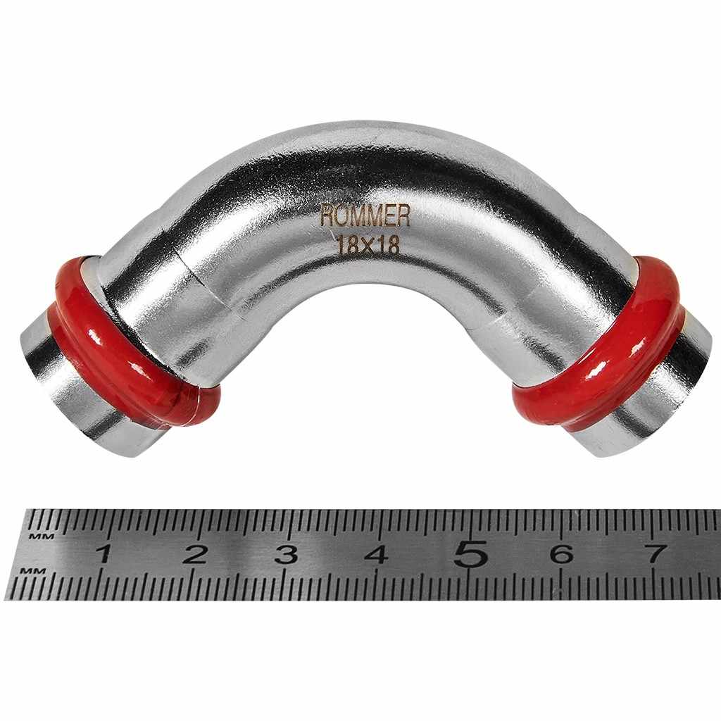 Угольник ROMMER 90° ВПр-ВПр, 18, из нержавеющей стали прессовой, RSS-1003-000018