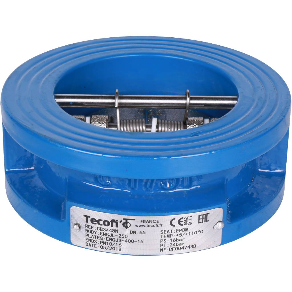 Обратный клапан двухстворчатый Tecofi из чугуна Ду65 Ру16 межфл ст/чуг T=110, CB3448N-EP0065