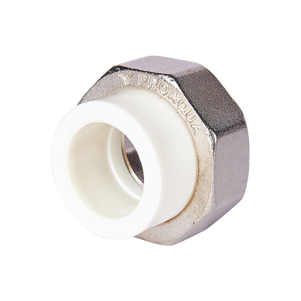 Муфта комбинированная Pro Aqua d=25-3/4 PP-R разъемная (американка) УСИЛЕННАЯ ВР Белая