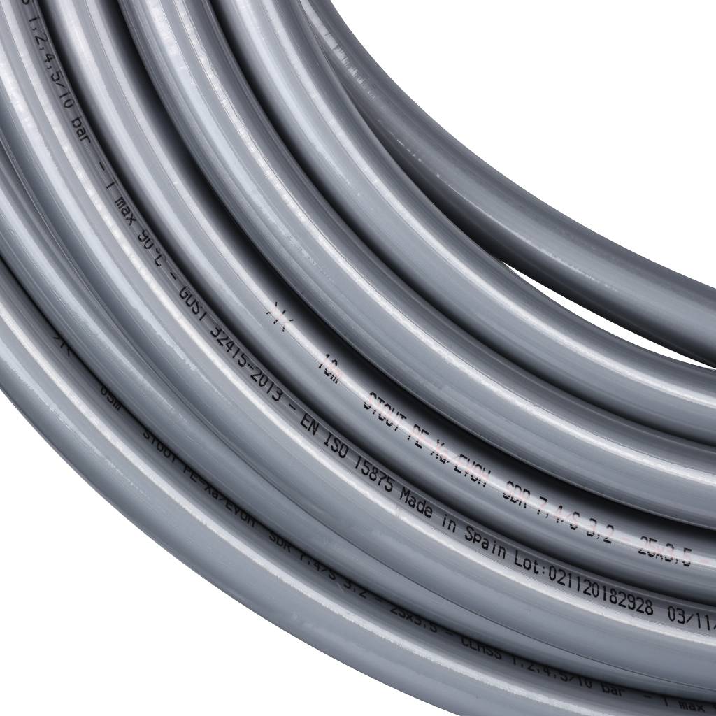Труба из сшитого полиэтилена STOUT PEX с кислородным слоем, 25х3,5 (бухта 30 метров), серая, SPX-0001-302535