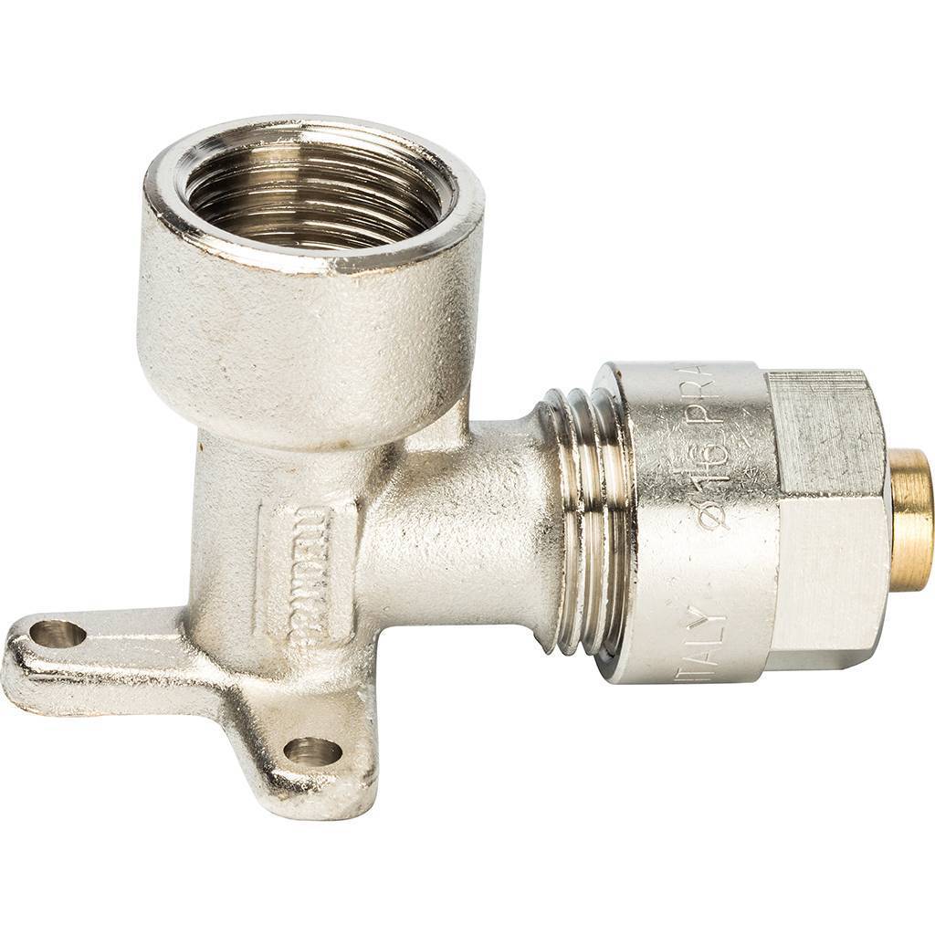 Уголок 90 с креплением Prandelli Multyrama (16х2,0х1/2) для металлопластиковых труб винтовой, 103.10.51.6