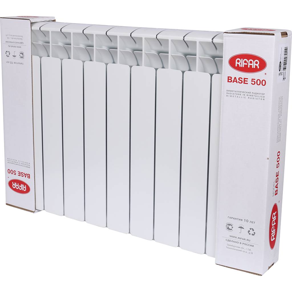 Радиатор биметаллический RIFAR BASE 500 11 секций боковое подключение (белый RAL 9016), 1RB50-11