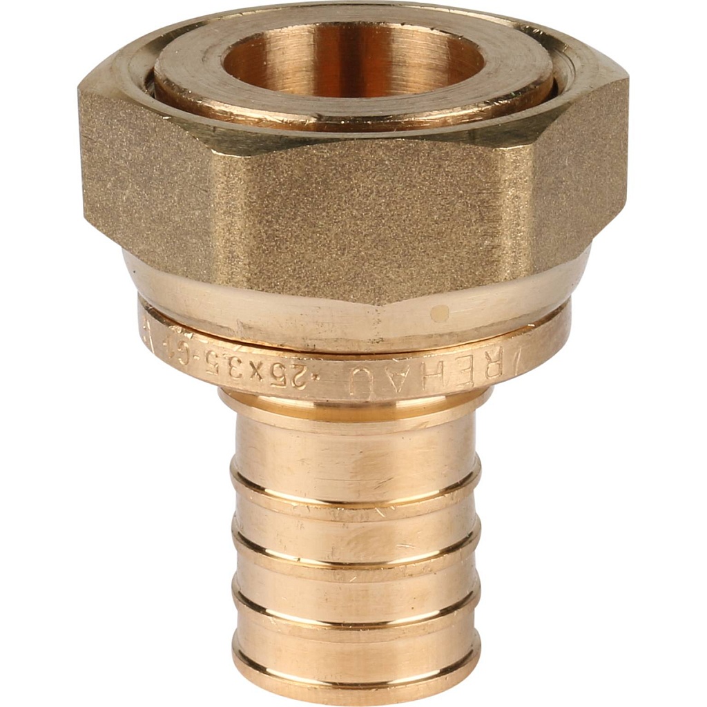 Переходник РЕХАУ RAUTITAN с накидной гайкой 25-G 1 RX+ для труб из сшитого полиэтилена аксиальный, 14563401001